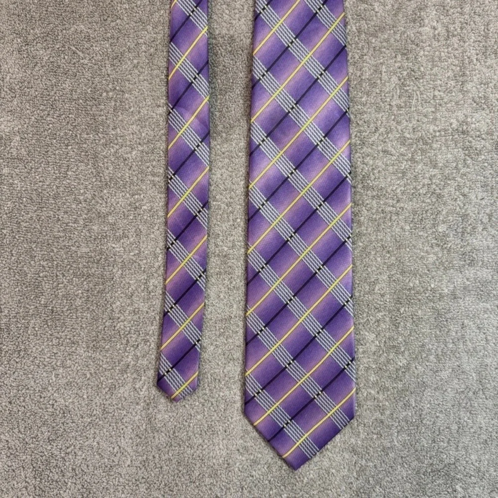 L'art D'espace Italy Mode Mens Purple Plaid Microfiber Necktie Yellow Accents